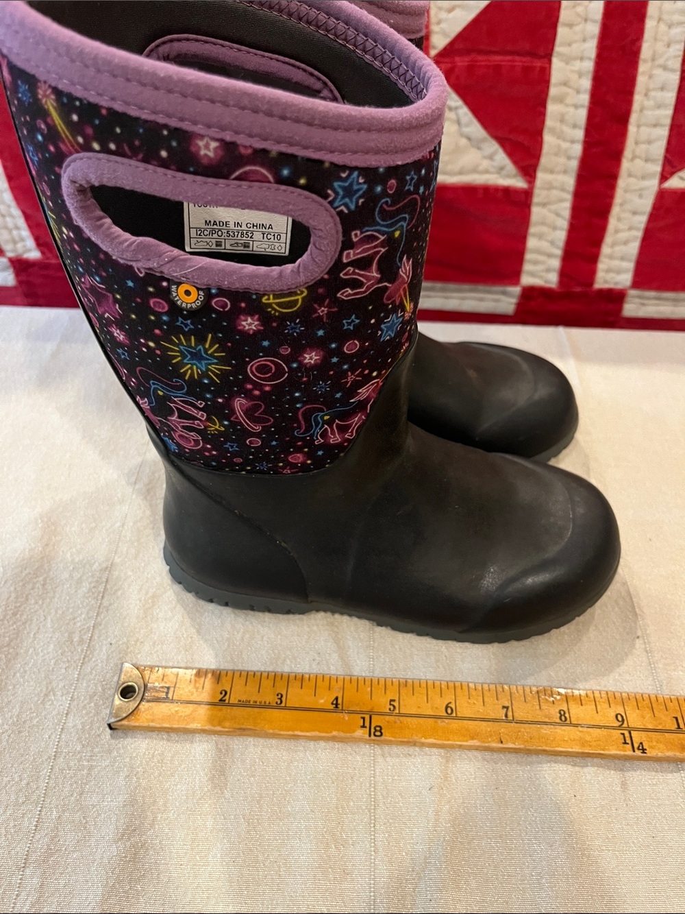Bogs Kids Black Rain Boots with Purple Trim and Space Print - Picture 10 of 10